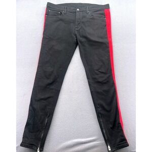 MNML Jeans Mens 38 Black Denim Red Side Stripe Zipper Ankle Slim Fit
